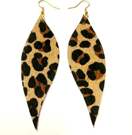 Leopard Print, Hair-on-Hide Leather Feather Earrings