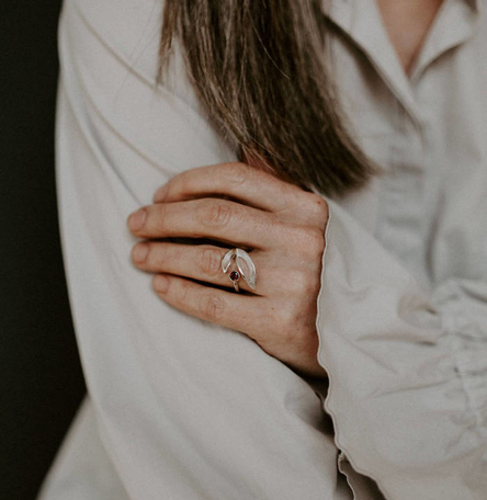 Open Silver ring with stone