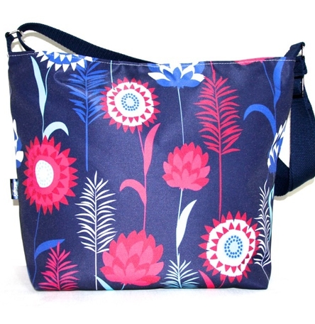 Tara Large Zip Top Handbag in Blue Meadow Fabric Tara Large Zip Top Handbag in Blue Meadow Fabric