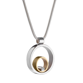 Circles Silver, Gold & Diamond Pendant