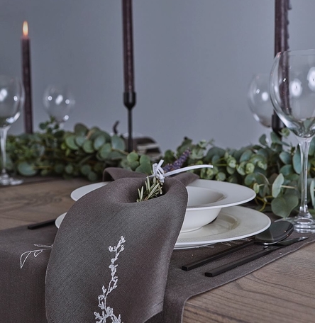 Wild Collection Grey Wreath Linen Table Runner