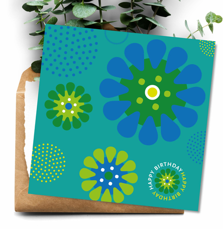 Happy Birthday Aqua Daisies Square Card