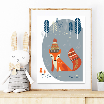 Original kids print - Winter fox in the woods DOVE GREY