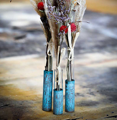 Copper Pipe Flower Bud Vase Set Of 3