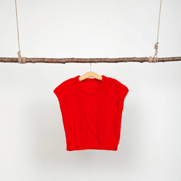 Aran Hand-Knit Jumper in Red