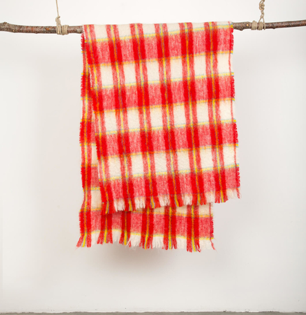 Red Tartan Mohair Indian Shawl