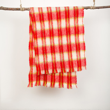 Red Tartan Mohair Indian Shawl