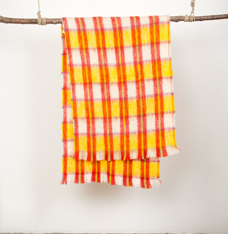 Yellow Mohair Tartan Indian Shawl