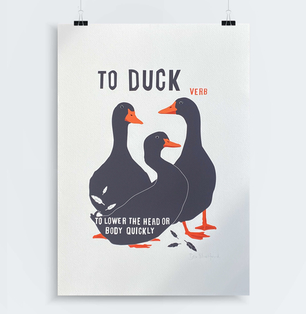 Animal Verbs - To Duck Art Print