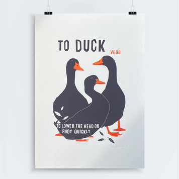 Animal Verbs - To Duck Art Print
