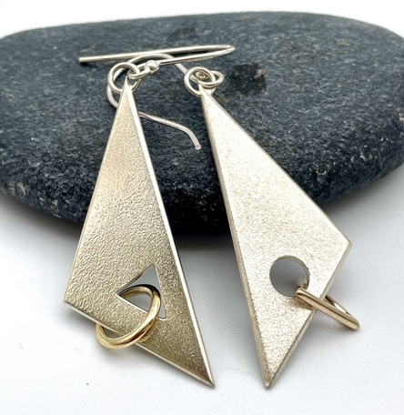 “Kite 2” Silver Earrings with Gold Links “Kite 2” Silver Earrings with Gold Links