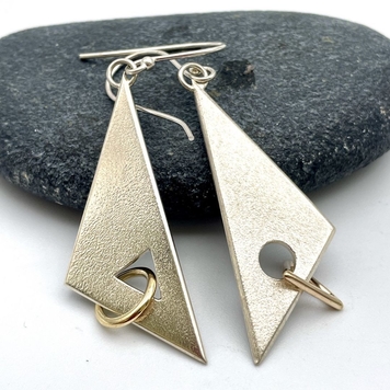 “Kite 2” Silver Earrings with Gold Links