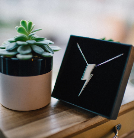 Flat Top Lightening Bolt Pendant Silver