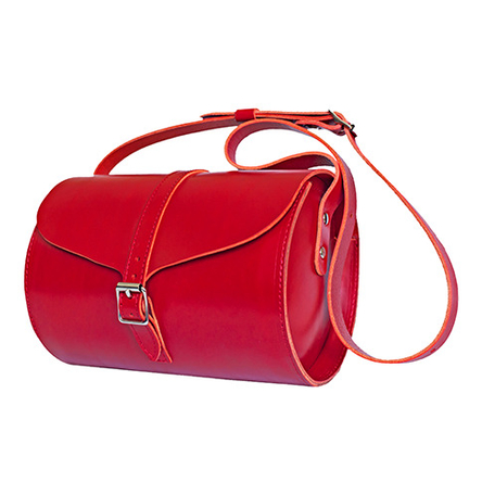 Curve Leather Barrel Bag – Red