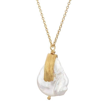 Gold Vermail Strata Long Pearl Necklace