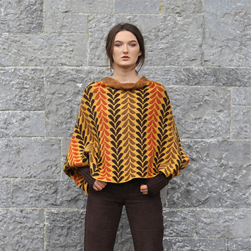 Leaf Patterned Poncho Style Jumper