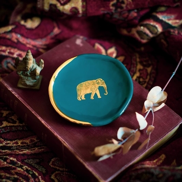 TEAL RING DISH WITH ELEPHANT