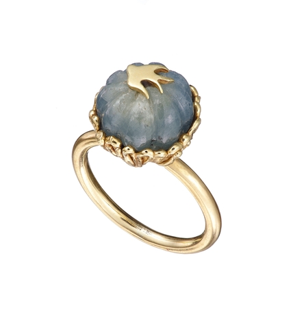 Swallows Ring with Carved Sapphire