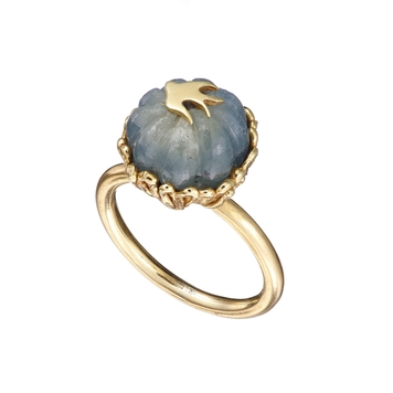 Swallows Ring with Carved Sapphire