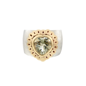 Heart-full Green Amethyst Solid Gold and Silver Ring