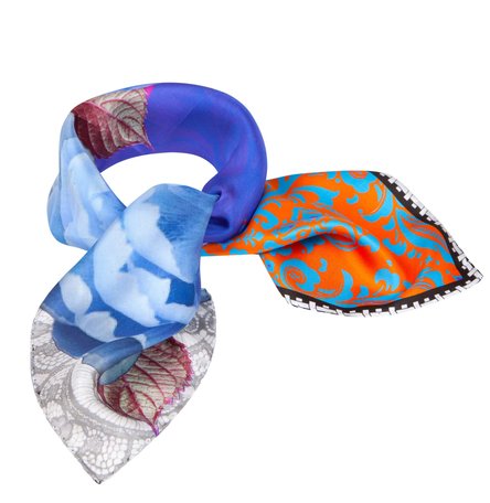 Blue+Orange Small Silk Scarf