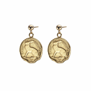 Gold Plated Hare 3 Pence Coin Earrings