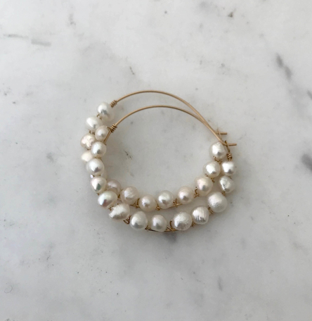 Pearl Wrapped Hoop Earrings