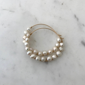 Pearl Wrapped Hoop Earrings