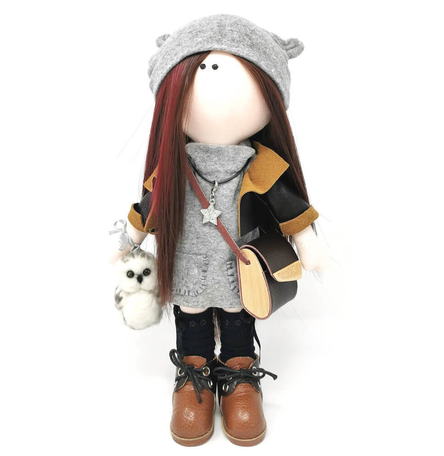 Chloe - Handmade doll with needle felted owl