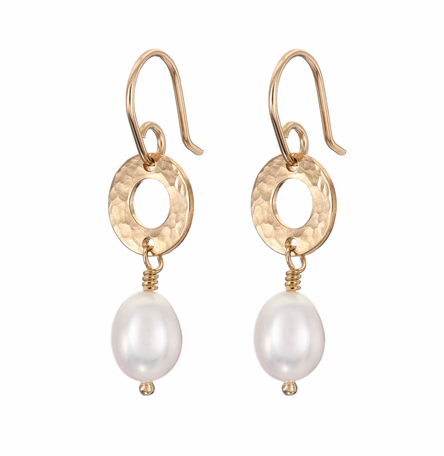 Gold drop pearl earrings