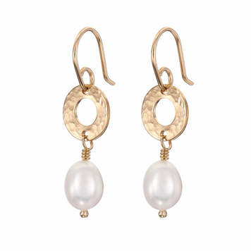 Gold drop pearl earrings