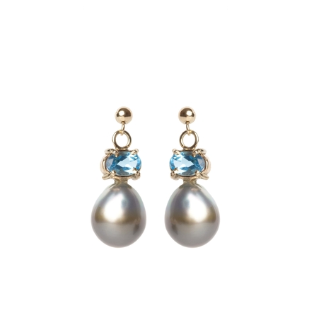 Tahitian pearls and blue topaz gold earrings