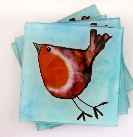 Glass Coasters: Robin