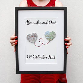 Wedding & Anniversary Custom Map Heart Artwork