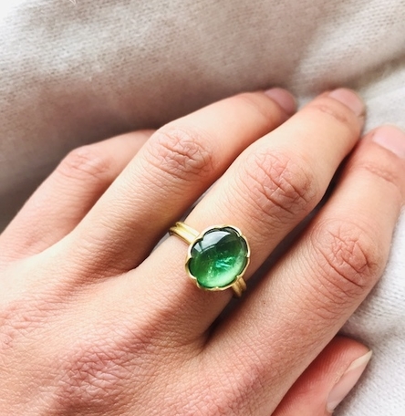 Scalloped Tourmaline Gold Ring