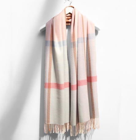 Extra Fine Oversized Merino Scarf, Blue & Pink Check